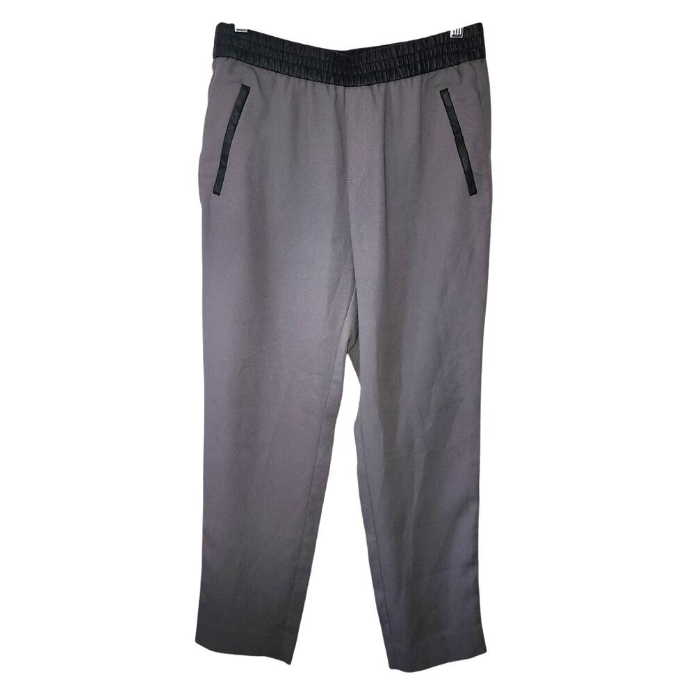 Banana Republic Gray Black Faux Leather Elastic Waist Pull On Pants Size 10